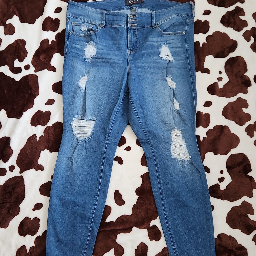 Torrid Distressed Skinny Blue Jeans